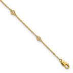 14k Complete 1/6 carat Bezel-set Diamond and Cable Chain 7-Station 9 inch Anklet