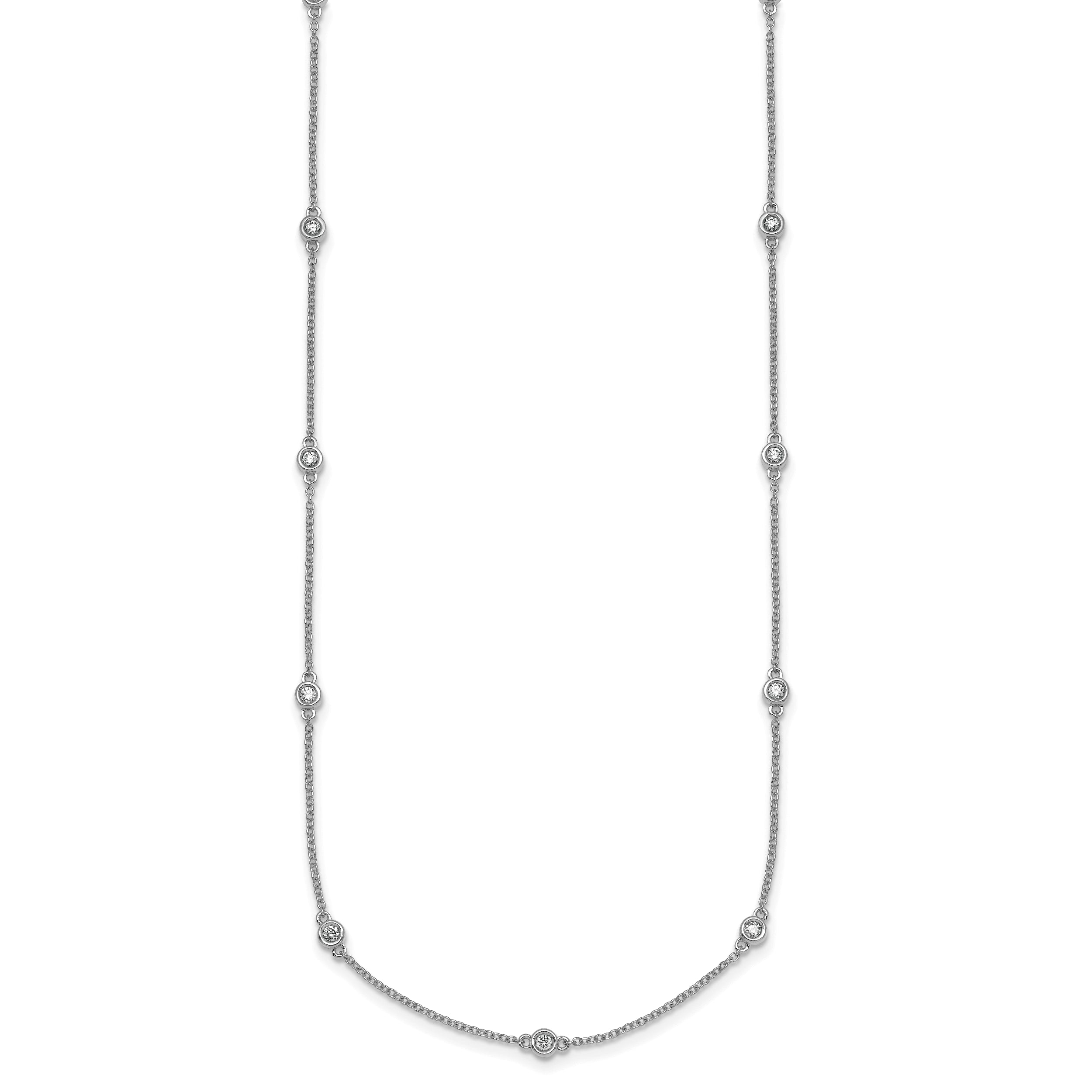 14k White Gold Complete 3/8 carat Bezel-set Diamond and Cable Chain 17-Station 20 inch Necklace