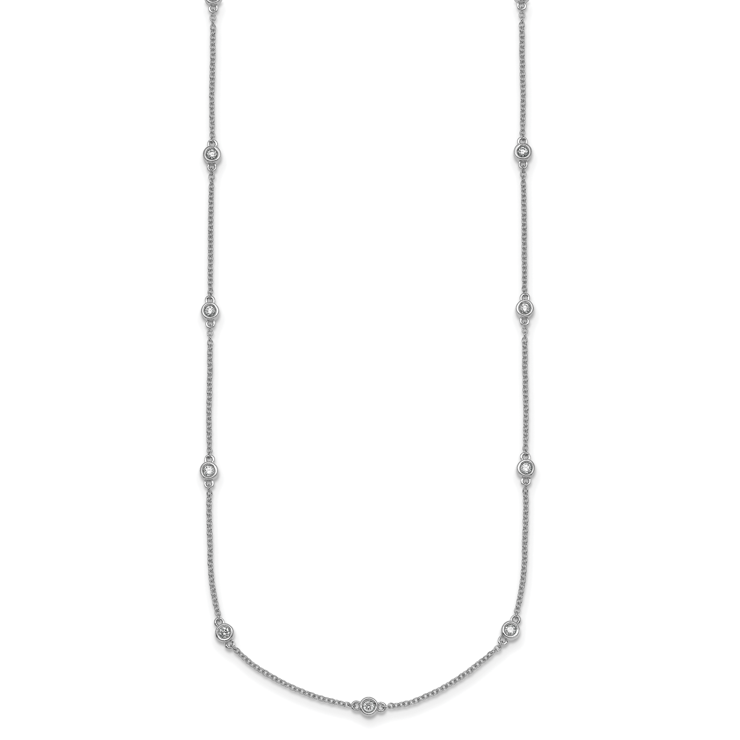 14k White Gold Complete 3/8 carat Bezel-set Diamond and Cable Chain 17-Station 20 inch Necklace