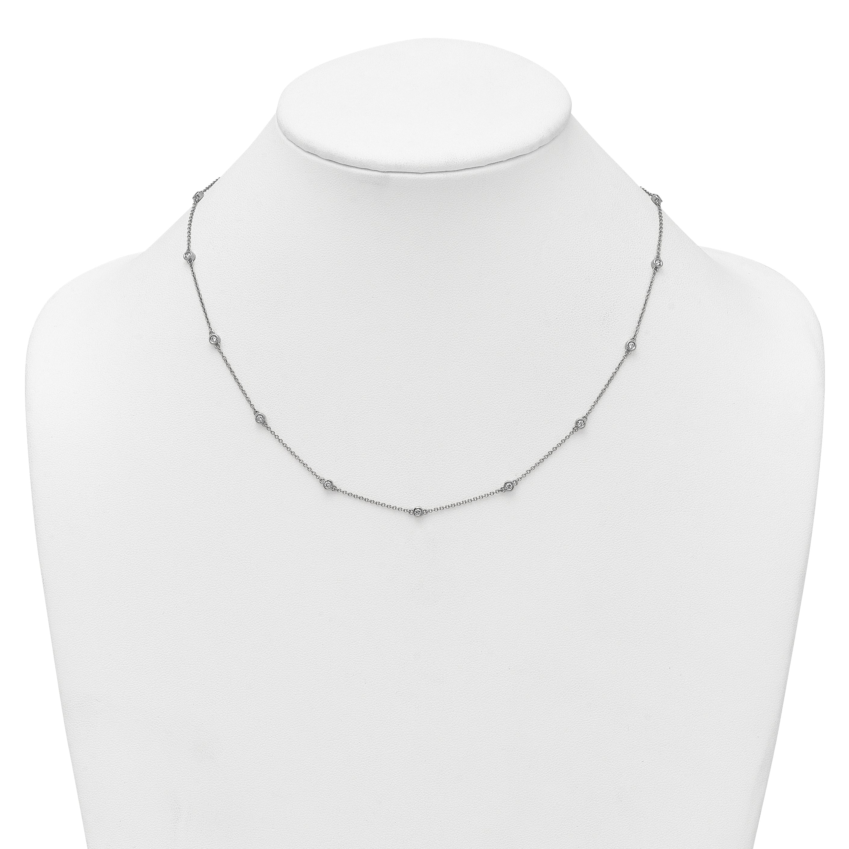 14k White Gold Complete 3/8 carat Bezel-set Diamond and Cable Chain 15-Station 18 inch Necklace