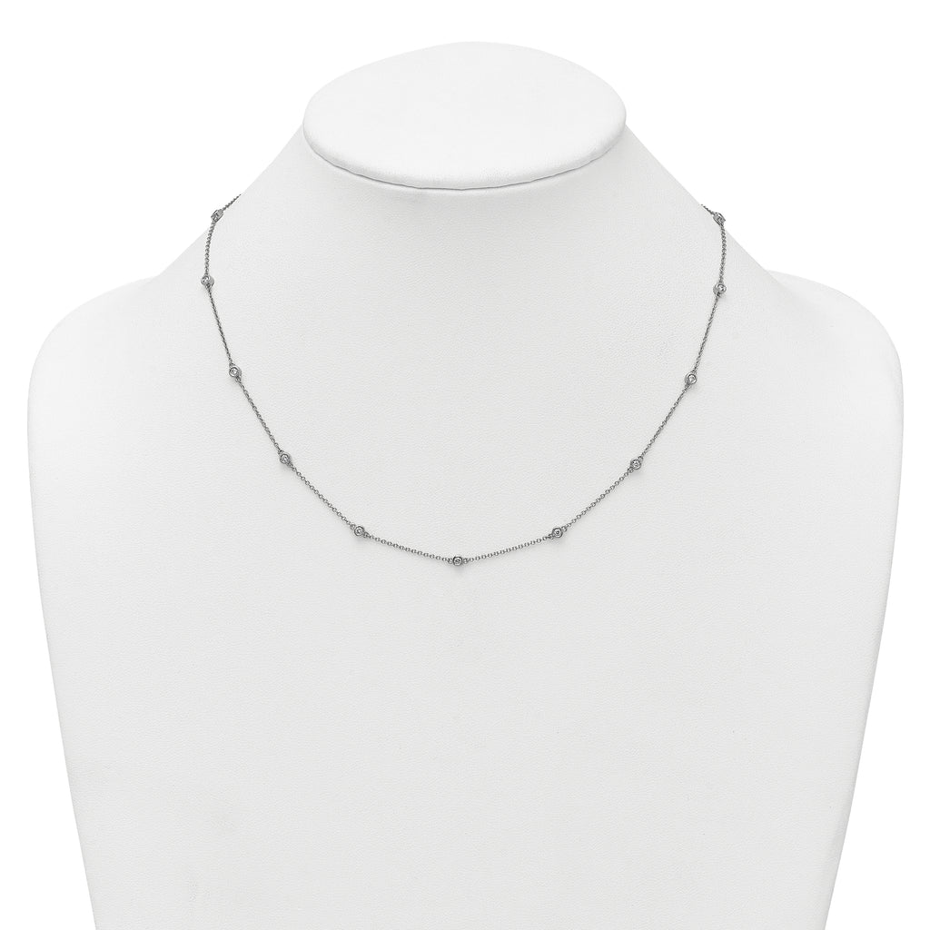 14k White Gold Complete 3/8 carat Bezel-set Diamond and Cable Chain 15-Station 18 inch Necklace