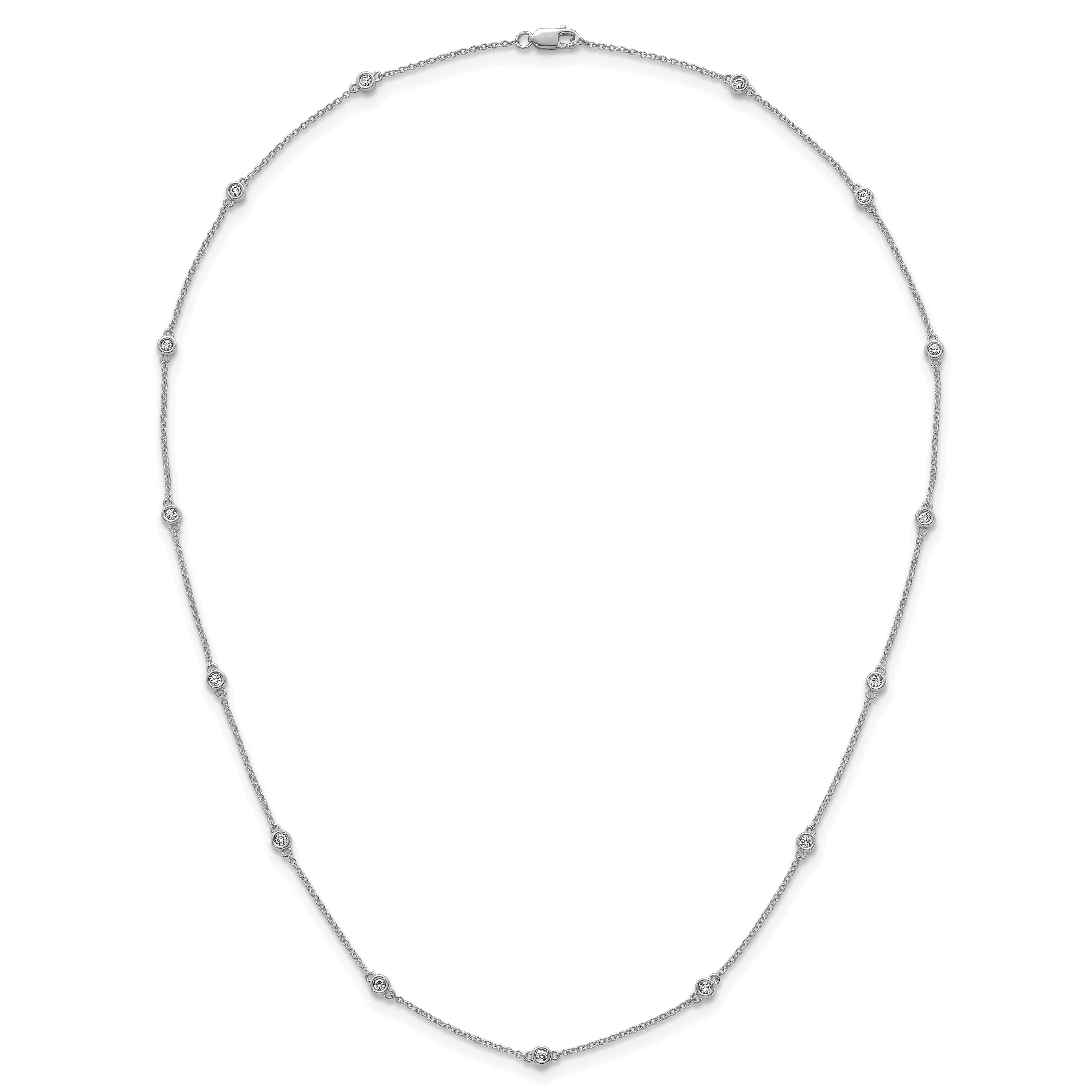 14k White Gold Complete 3/8 carat Bezel-set Diamond and Cable Chain 15-Station 18 inch Necklace
