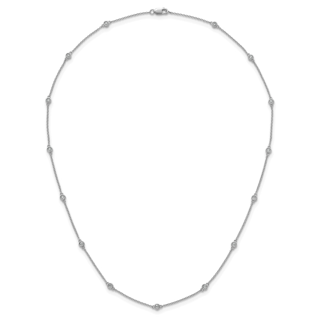 14k White Gold Complete 3/8 carat Bezel-set Diamond and Cable Chain 15-Station 18 inch Necklace