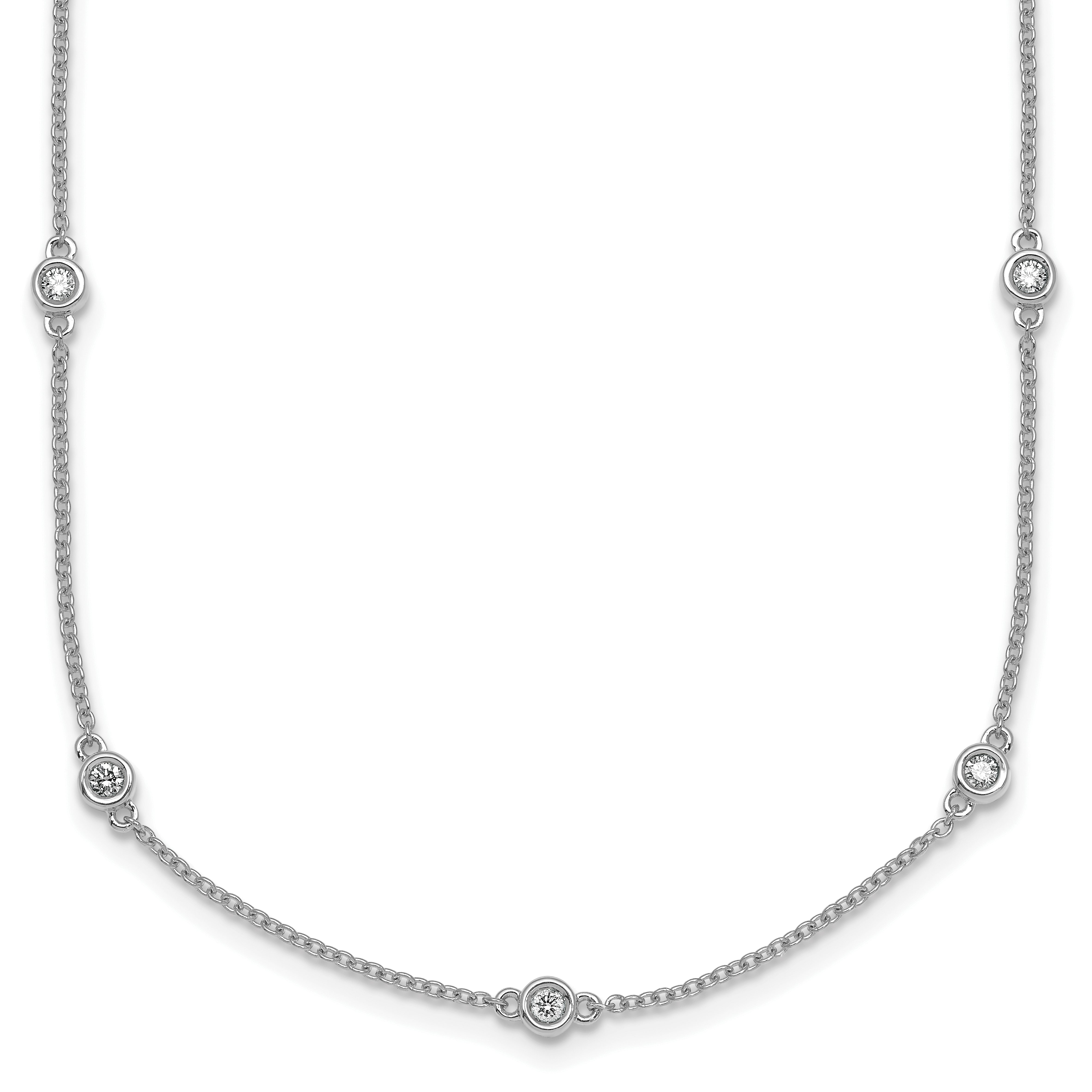 14k White Gold Complete 3/8 carat Bezel-set Diamond and Cable Chain 17-Station 20 inch Necklace