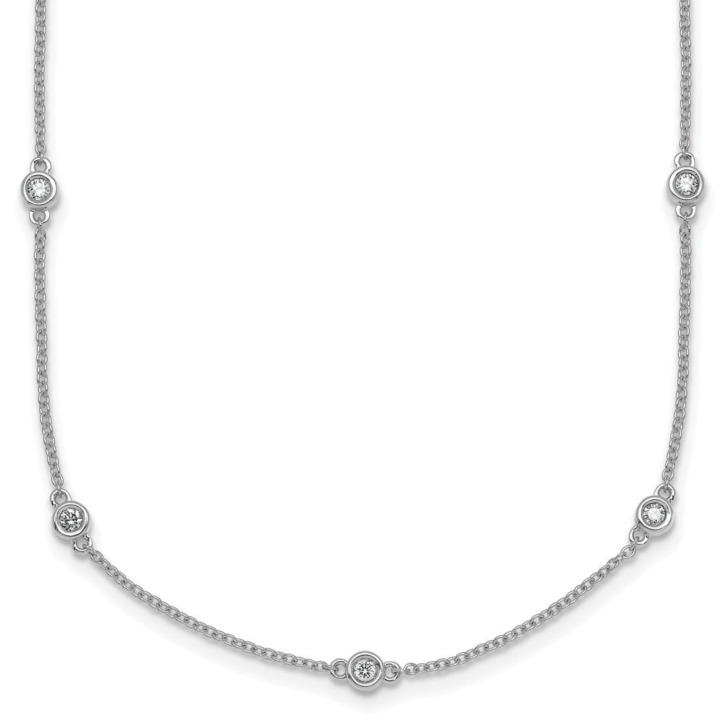 14k White Gold Complete 3/8 carat Bezel-set Diamond and Cable Chain 17-Station 20 inch Necklace