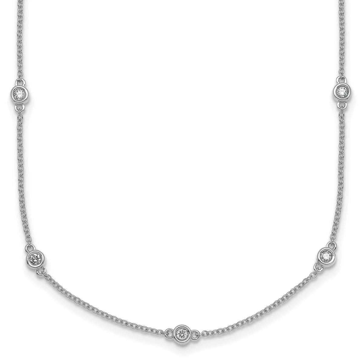 14k White Gold Complete 3/8 carat Bezel-set Diamond and Cable Chain 17-Station 20 inch Necklace