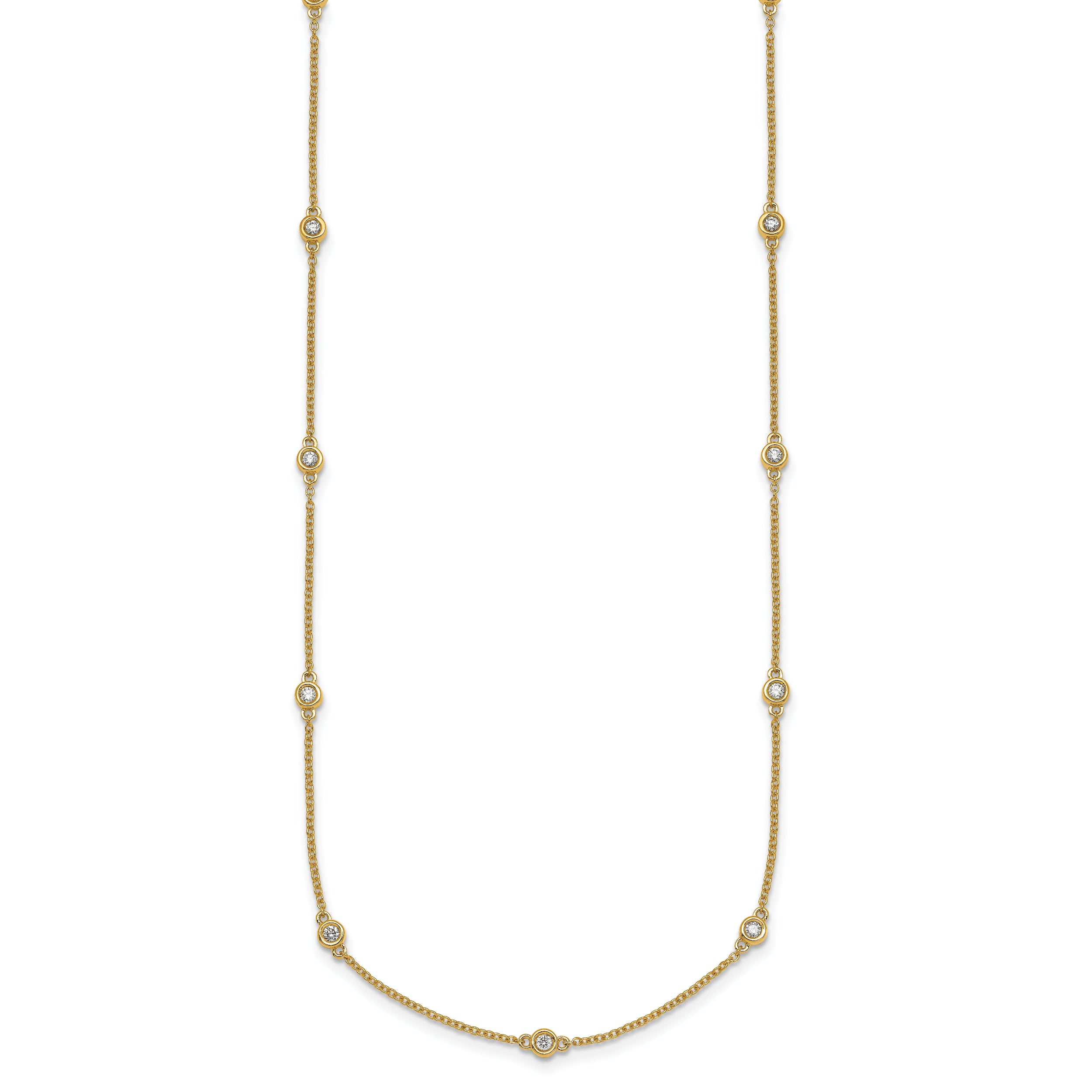 14k Complete 3/8 carat Bezel-set Diamond and Cable Chain 17-Station 20 inch Necklace