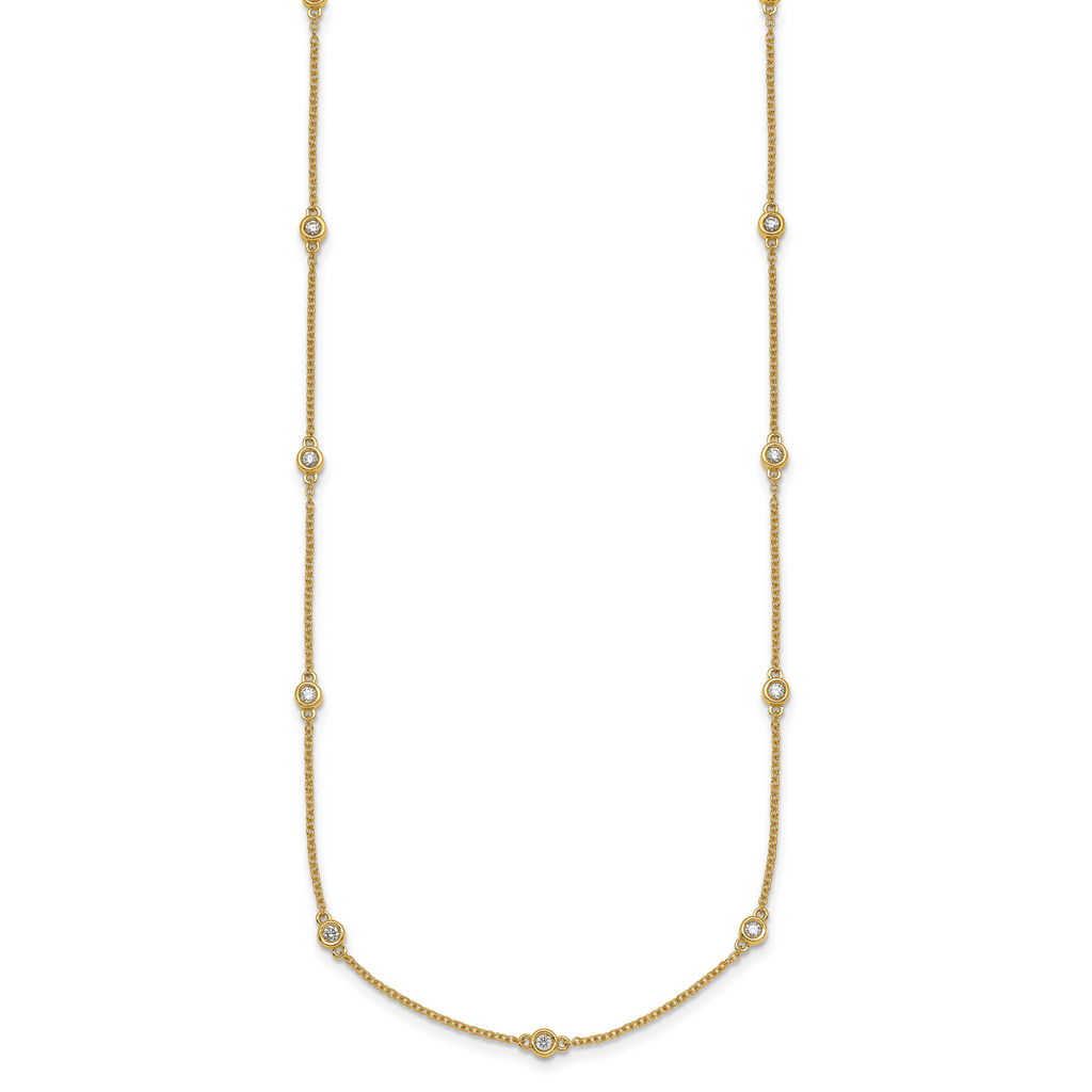 14k Complete 3/8 carat Bezel-set Diamond and Cable Chain 17-Station 20 inch Necklace
