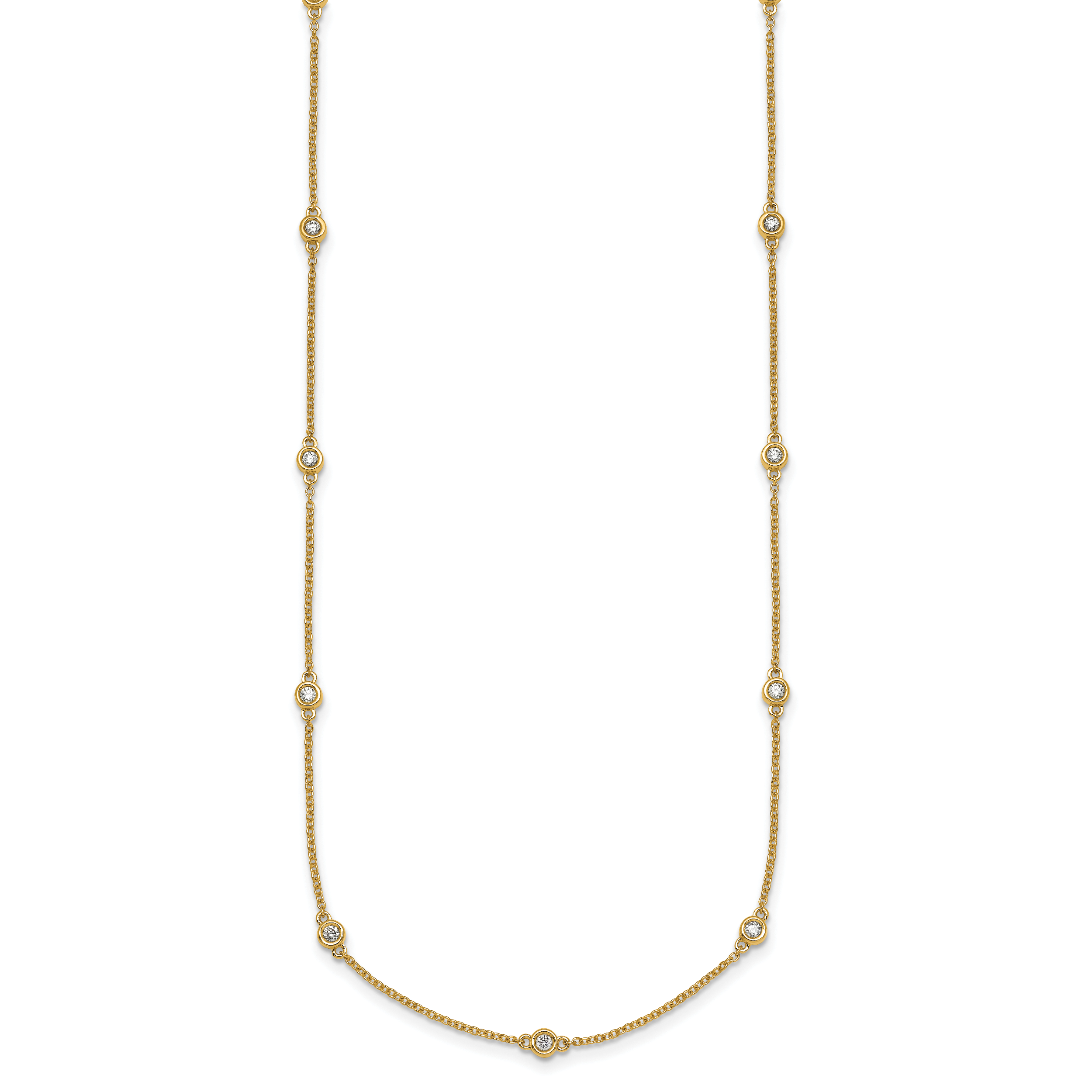 14k Complete 3/8 carat Bezel-set Diamond and Cable Chain 17-Station 20 inch Necklace
