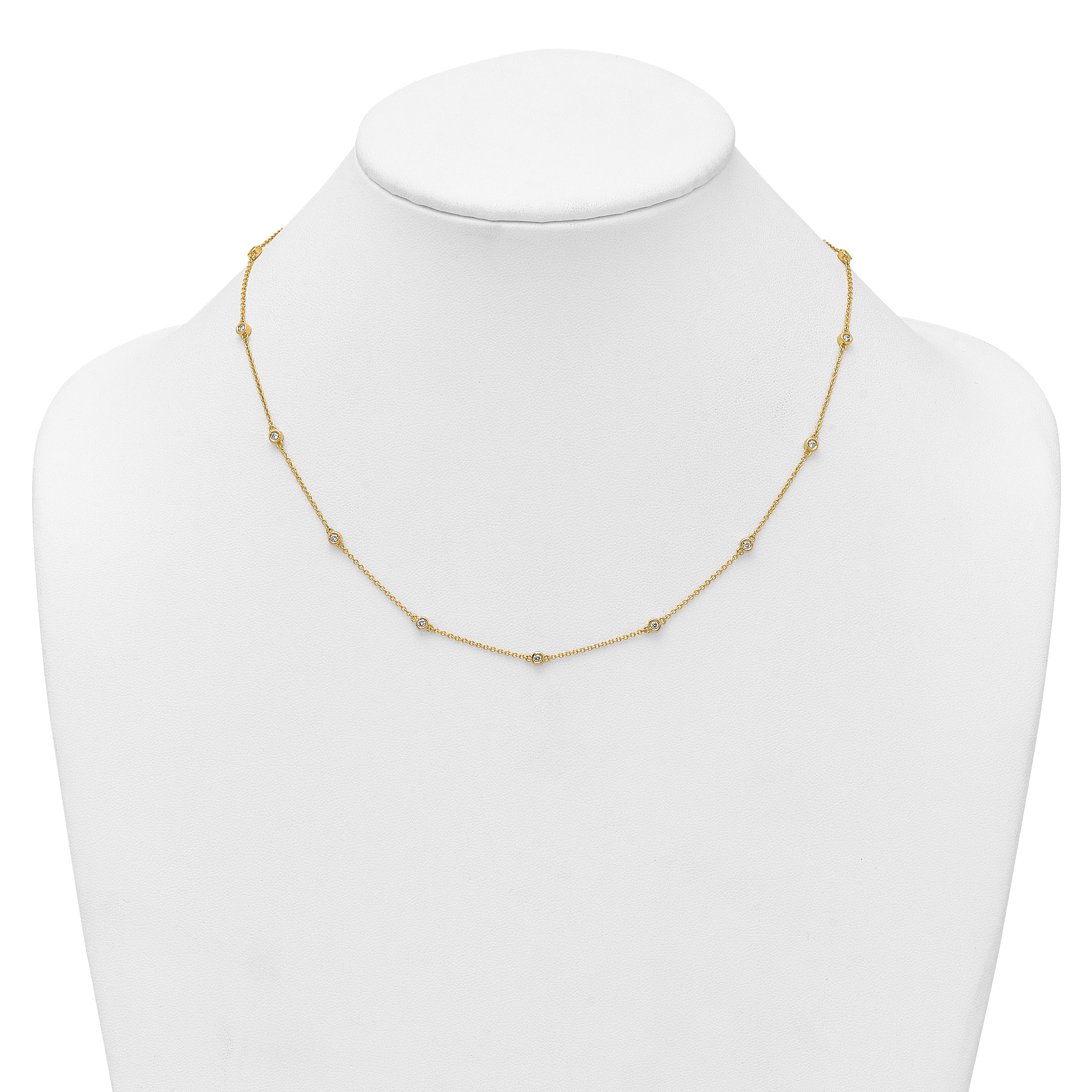 14k Complete 3/8 carat Bezel-set Diamond and Cable Chain 15-Station 18 inch Necklace