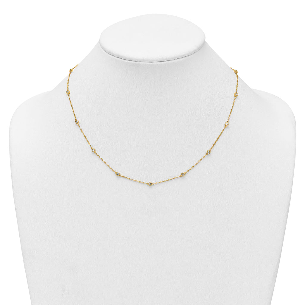 14k Complete 3/8 carat Bezel-set Diamond and Cable Chain 15-Station 18 inch Necklace