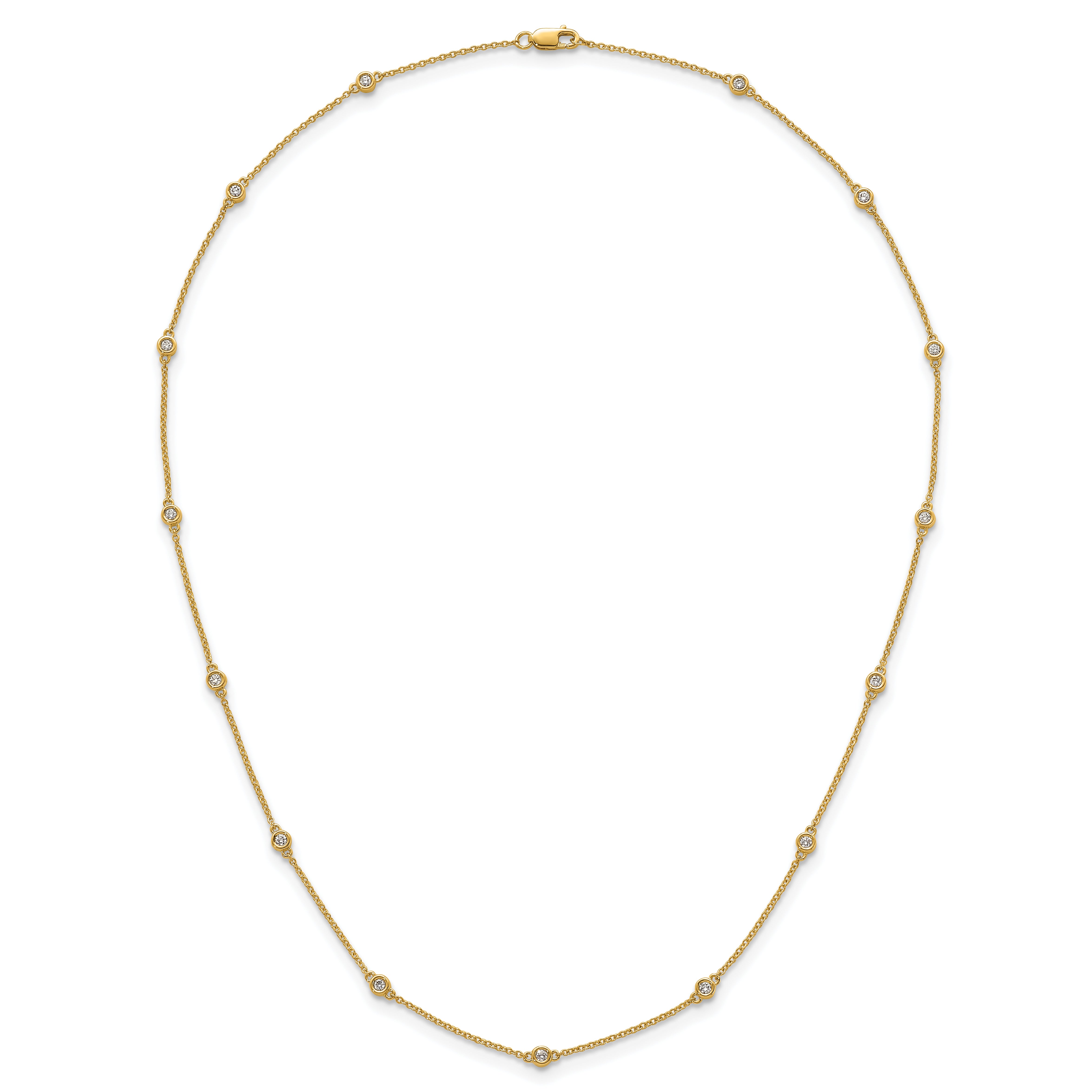 14k Complete 3/8 carat Bezel-set Diamond and Cable Chain 15-Station 18 inch Necklace