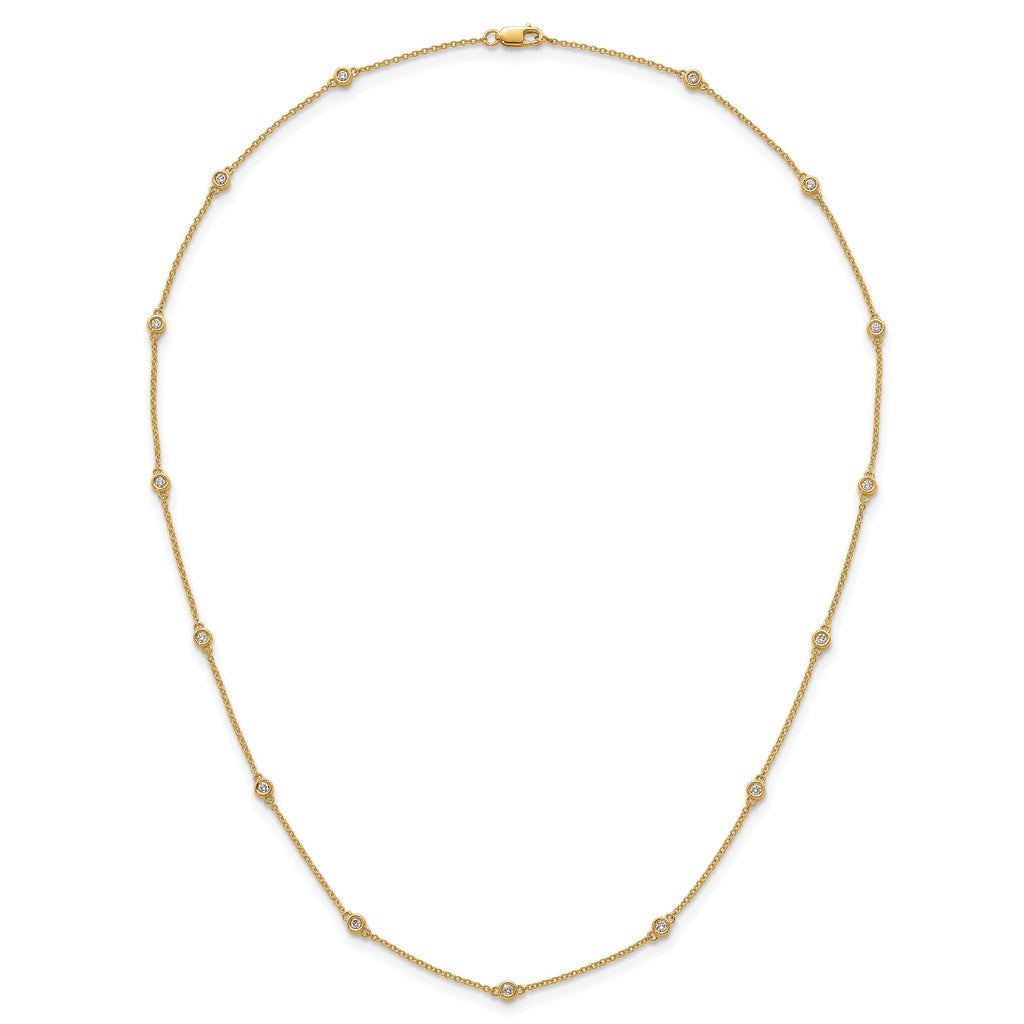 14k Complete 3/8 carat Bezel-set Diamond and Cable Chain 15-Station 18 inch Necklace