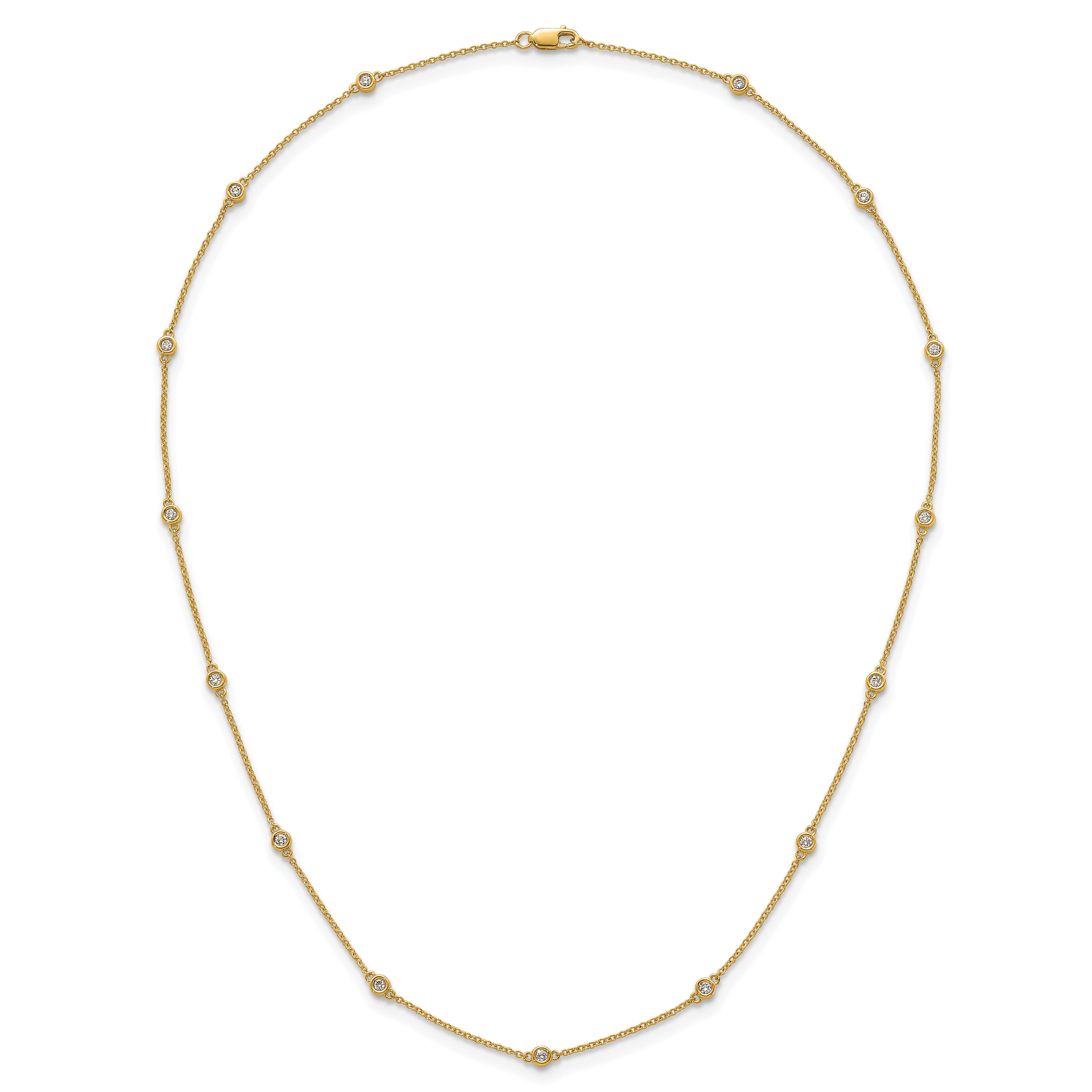 14k Complete 3/8 carat Bezel-set Diamond and Cable Chain 15-Station 18 inch Necklace