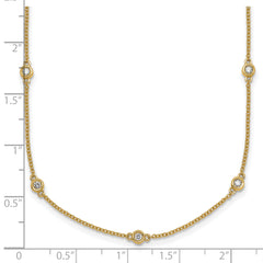 14k Complete 3/8 carat Bezel-set Diamond and Cable Chain 17-Station 20 inch Necklace