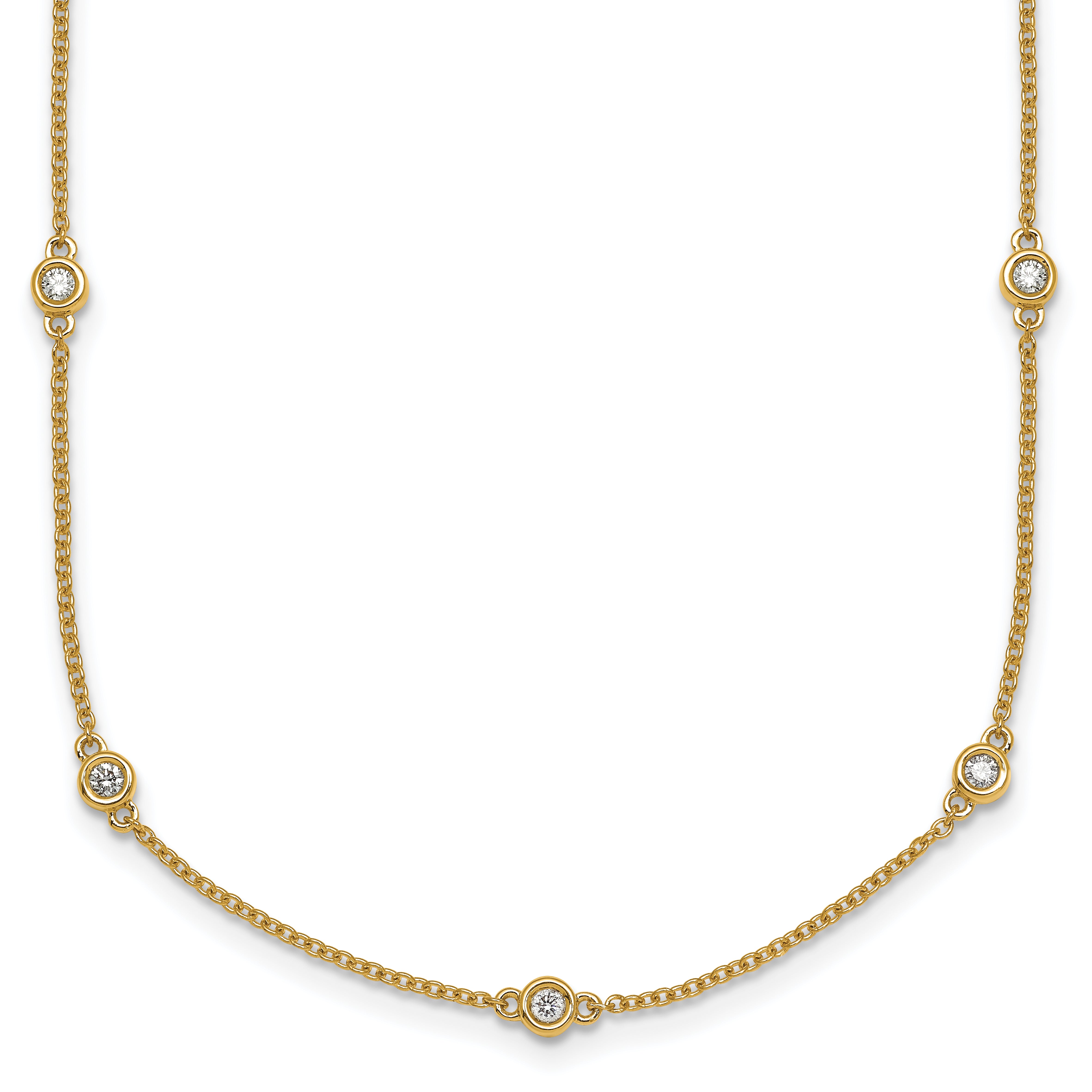 14k Complete 3/8 carat Bezel-set Diamond and Cable Chain 17-Station 20 inch Necklace