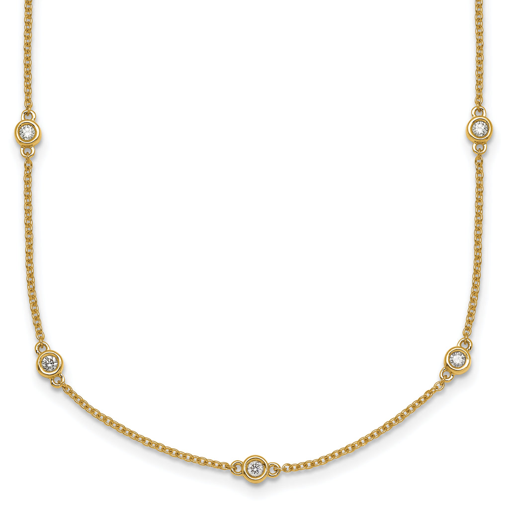 14k Complete 3/8 carat Bezel-set Diamond and Cable Chain 17-Station 20 inch Necklace