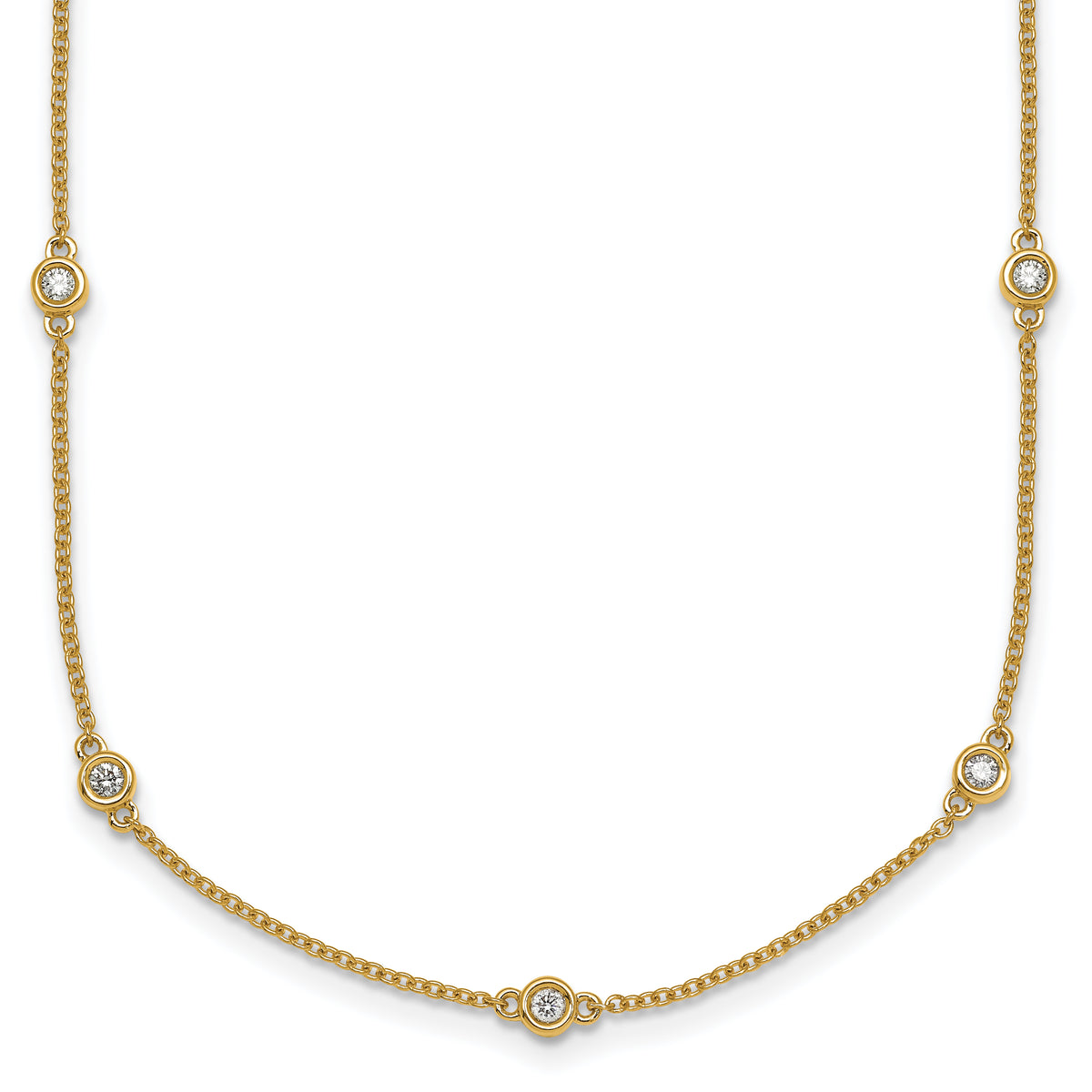 14k Complete 3/8 carat Bezel-set Diamond and Cable Chain 17-Station 20 inch Necklace