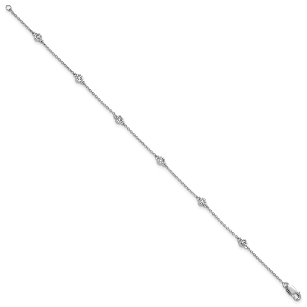 14k White Gold Complete 1/6 carat Bezel-set Diamond and Cable Chain 6-Station 7 inch Bracelet