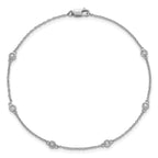 14k White Gold Complete 1/6 carat Bezel-set Diamond and Cable Chain 6-Station 7 inch Bracelet