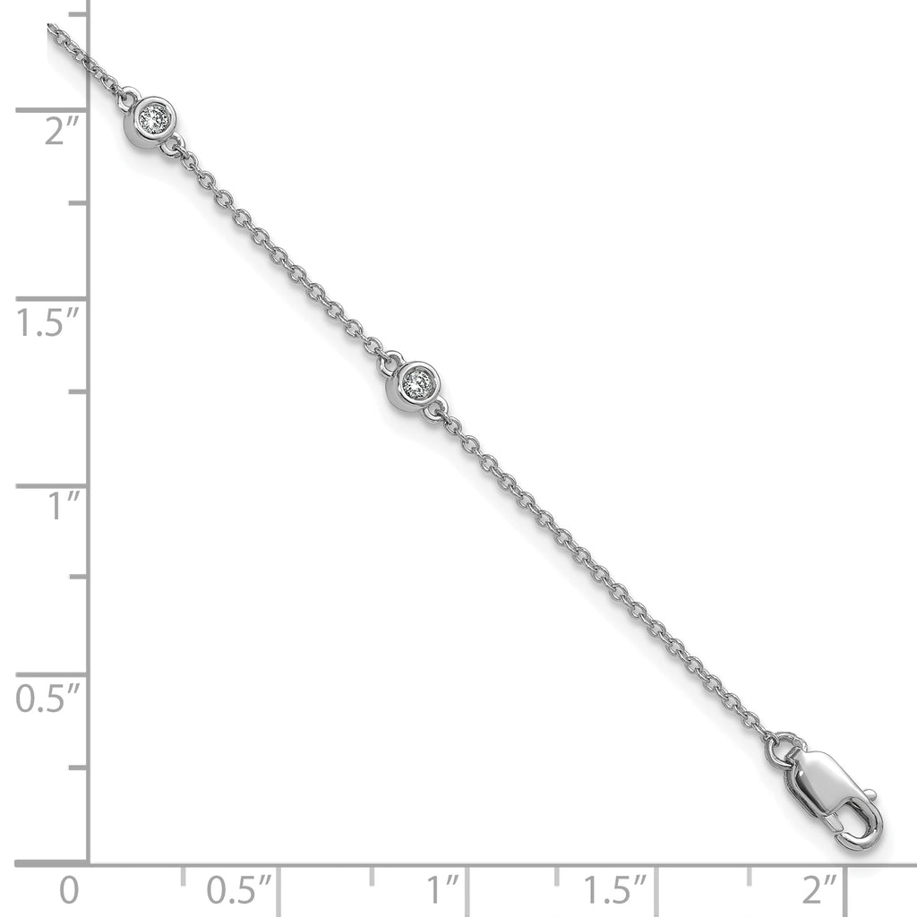 14k White Gold Complete 1/6 carat Bezel-set Diamond and Cable Chain 6-Station 7 inch Bracelet