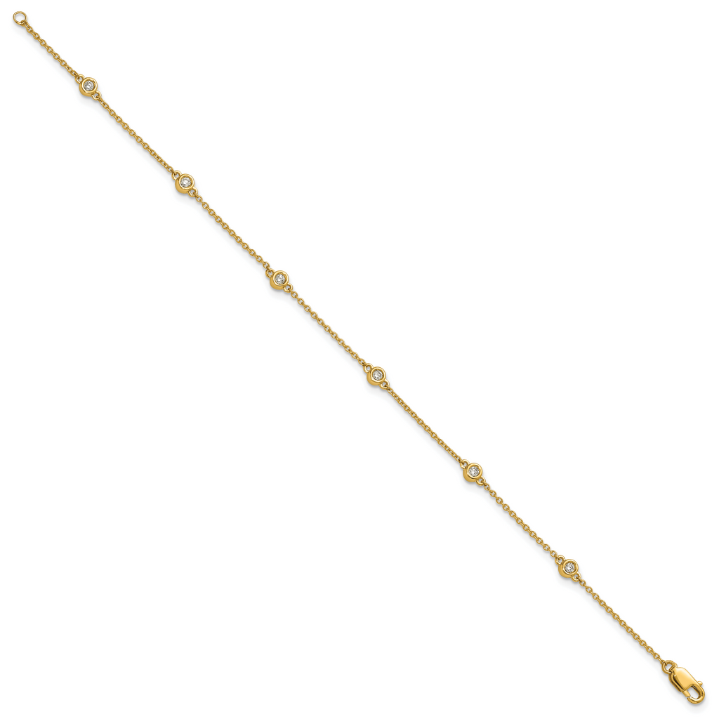 14k Complete 1/6 carat Bezel-set Diamond and Cable Chain 6-Station 7 inch Bracelet