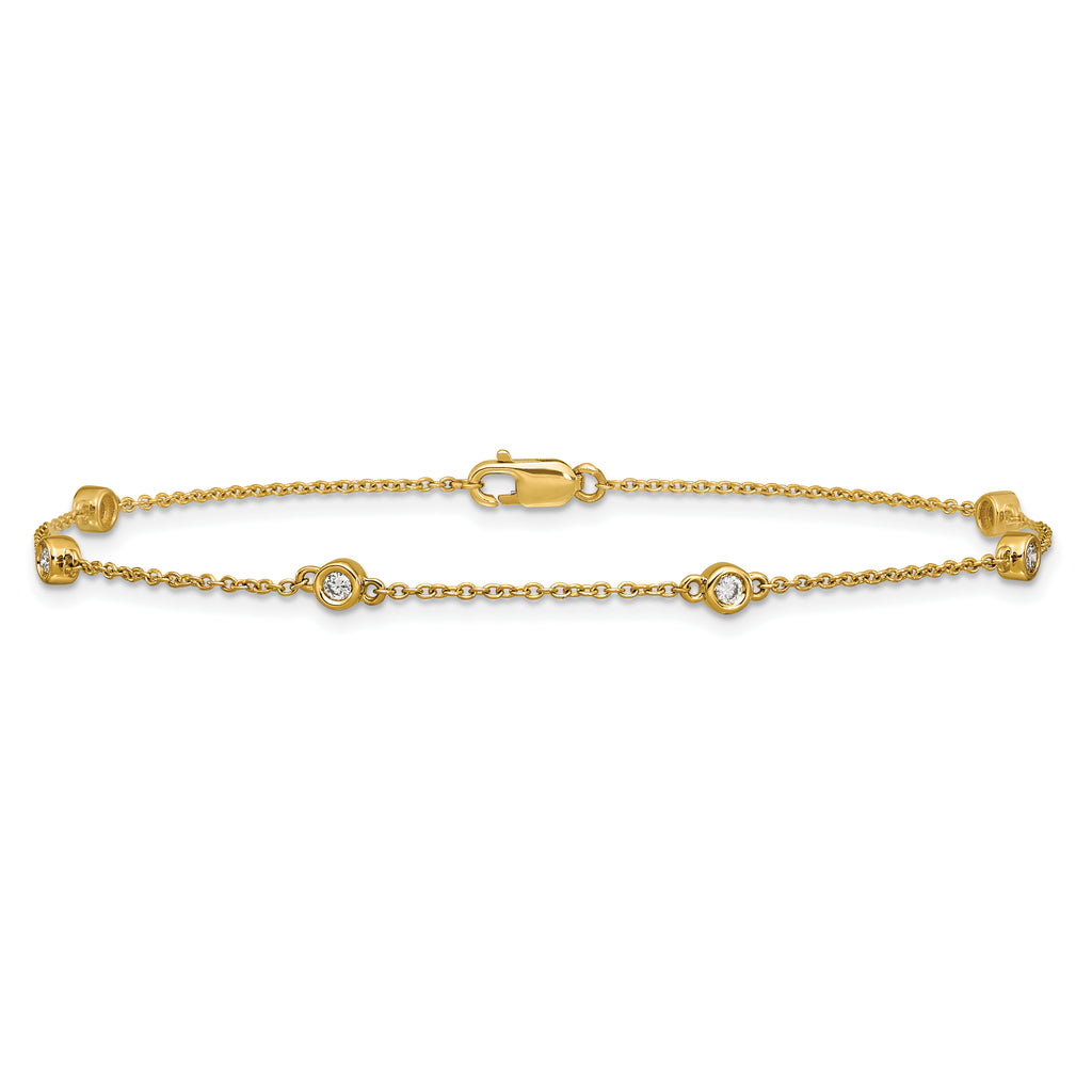 14k Complete 1/6 carat Bezel-set Diamond and Cable Chain 6-Station 7 inch Bracelet