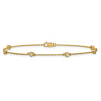 14k Complete 1/6 carat Bezel-set Diamond and Cable Chain 6-Station 7 inch Bracelet