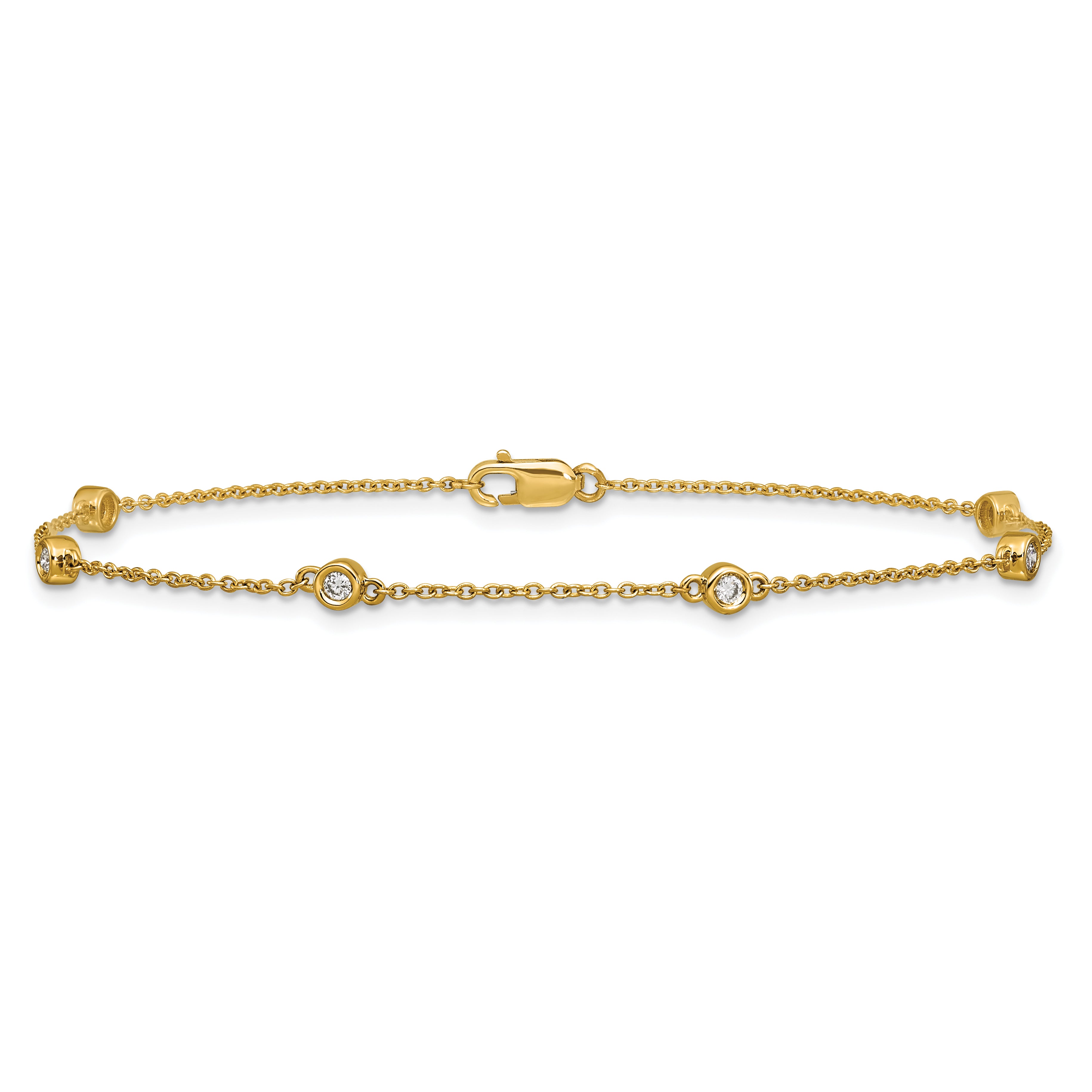 14k Complete 1/6 carat Bezel-set Diamond and Cable Chain 6-Station 7 inch Bracelet