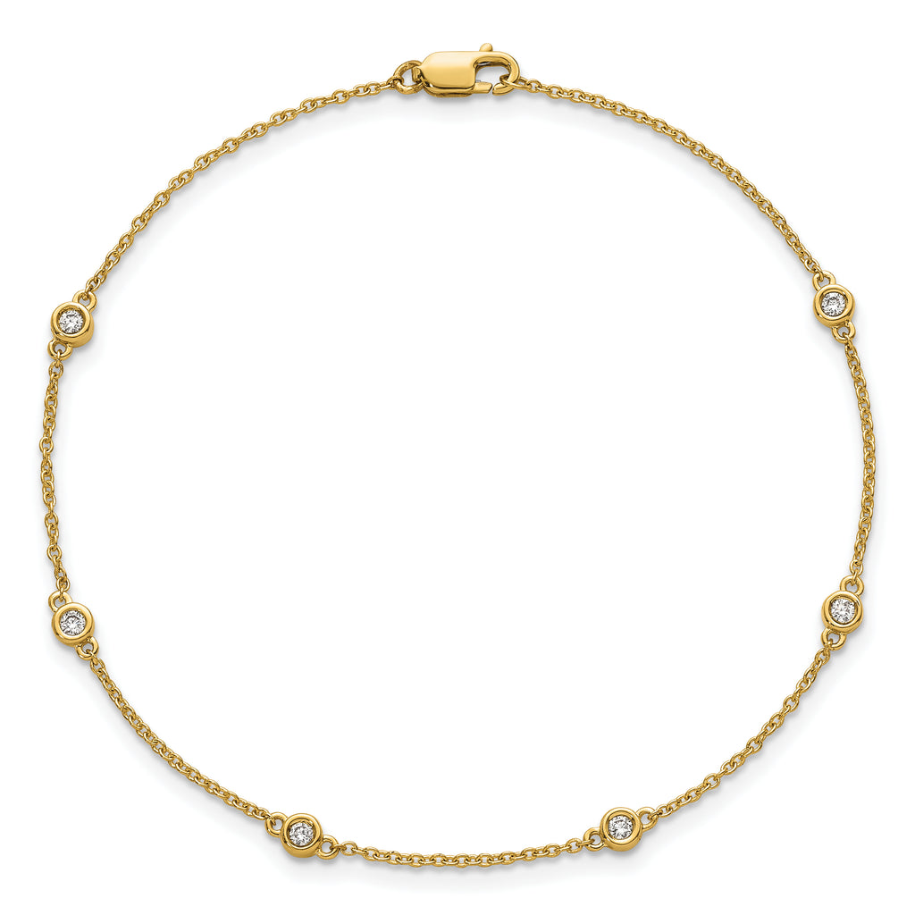 14k Complete 1/6 carat Bezel-set Diamond and Cable Chain 6-Station 7 inch Bracelet