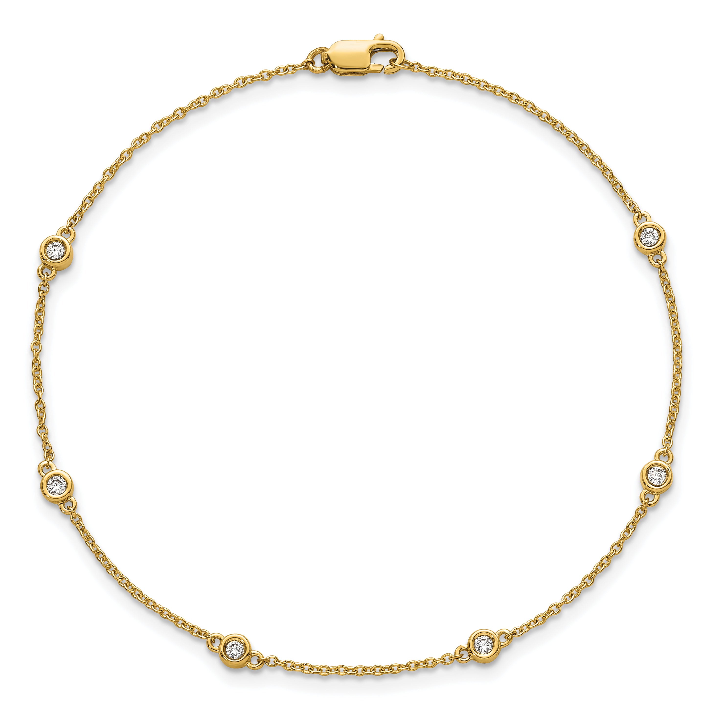 14k Complete 1/6 carat Bezel-set Diamond and Cable Chain 6-Station 7 inch Bracelet