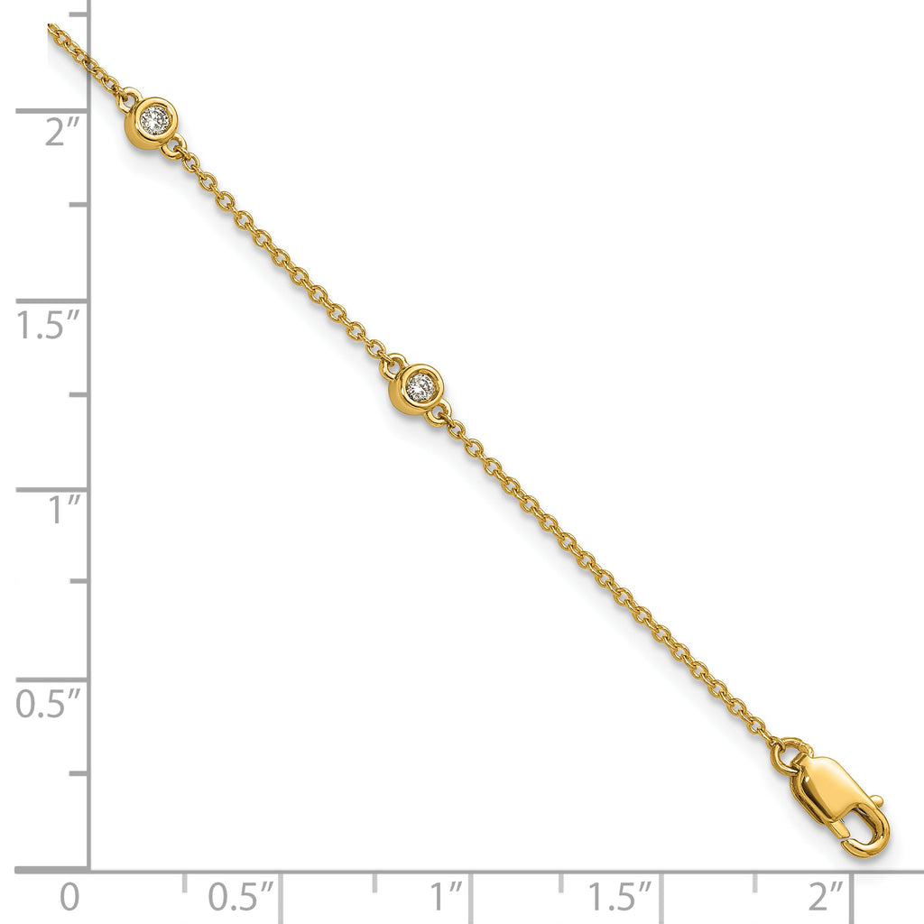 14k Complete 1/6 carat Bezel-set Diamond and Cable Chain 6-Station 7 inch Bracelet
