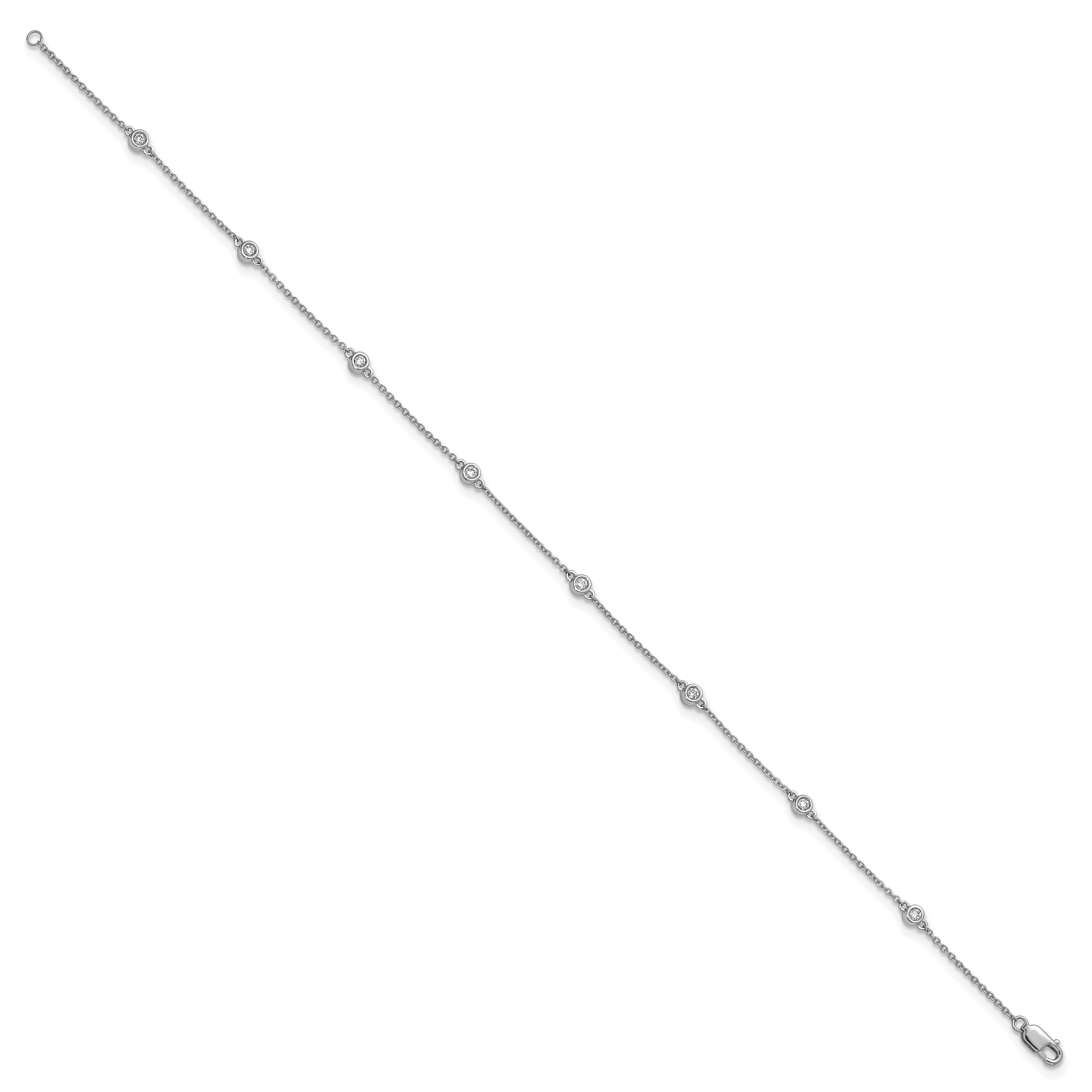 14k White Gold Complete 1/5 carat Bezel-set Diamond and Cable Chain 8-Station 9 inch Anklet Secondary image