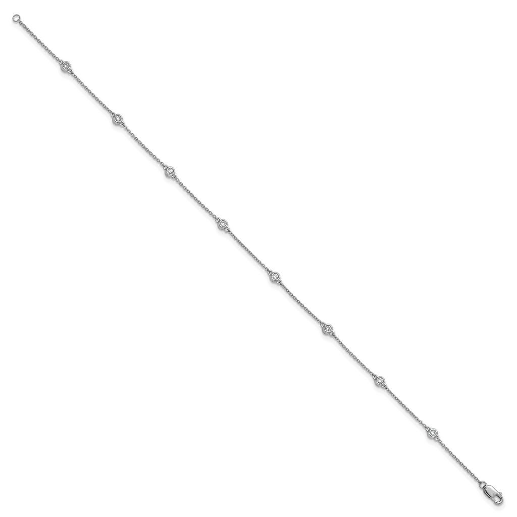 14k White Gold Complete 1/5 carat Bezel-set Diamond and Cable Chain 8-Station 9 inch Anklet