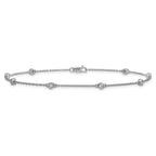 14k White Gold Complete 1/5 carat Bezel-set Diamond and Cable Chain 8-Station 9 inch Anklet