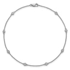 14k White Gold Complete 1/5 carat Bezel-set Diamond and Cable Chain 8-Station 9 inch Anklet
