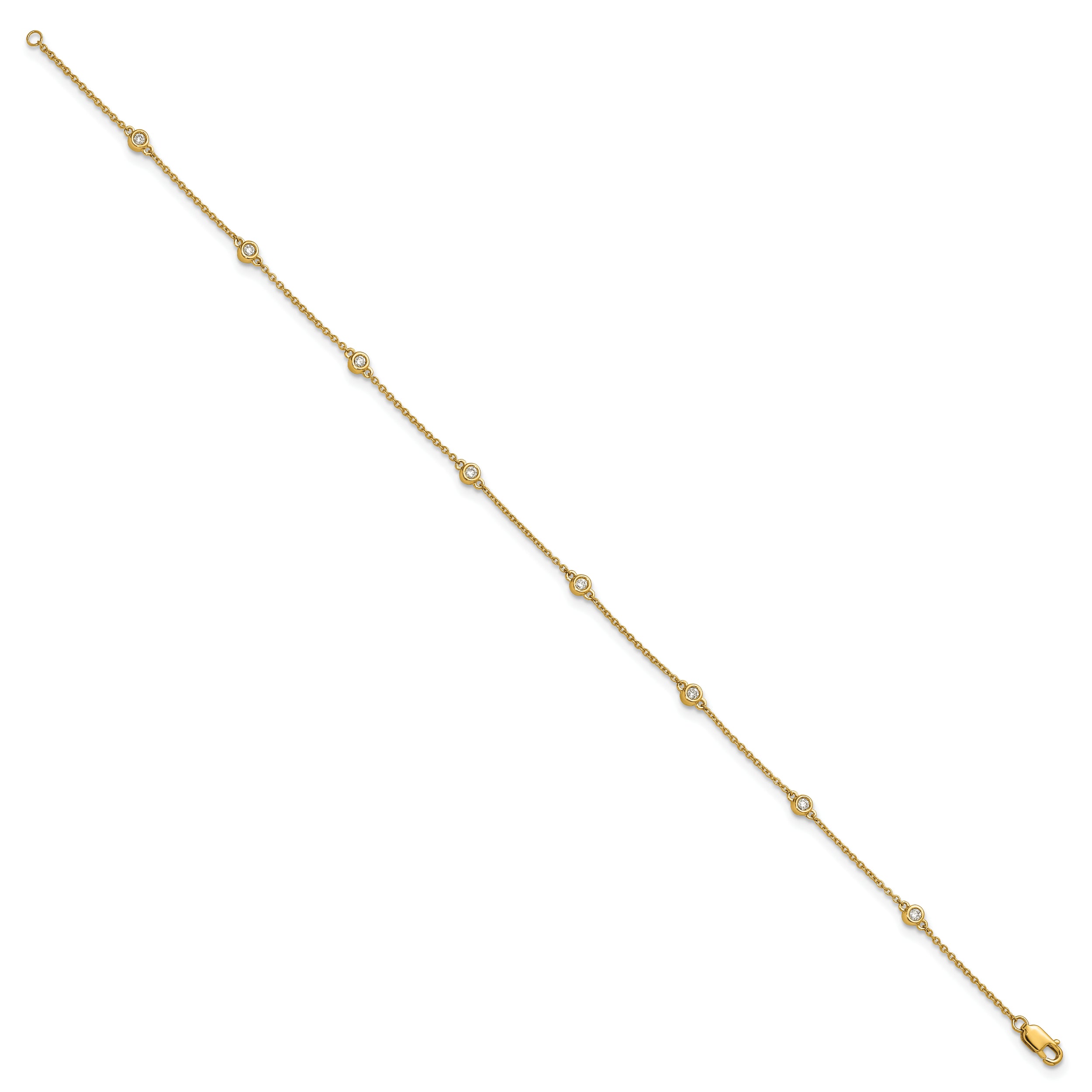 14k Complete 1/5 carat Bezel-set Diamond and Cable Chain 8-Station 9 inch Anklet