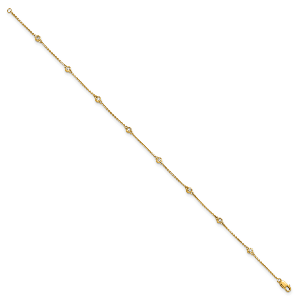 14k Complete 1/5 carat Bezel-set Diamond and Cable Chain 8-Station 9 inch Anklet