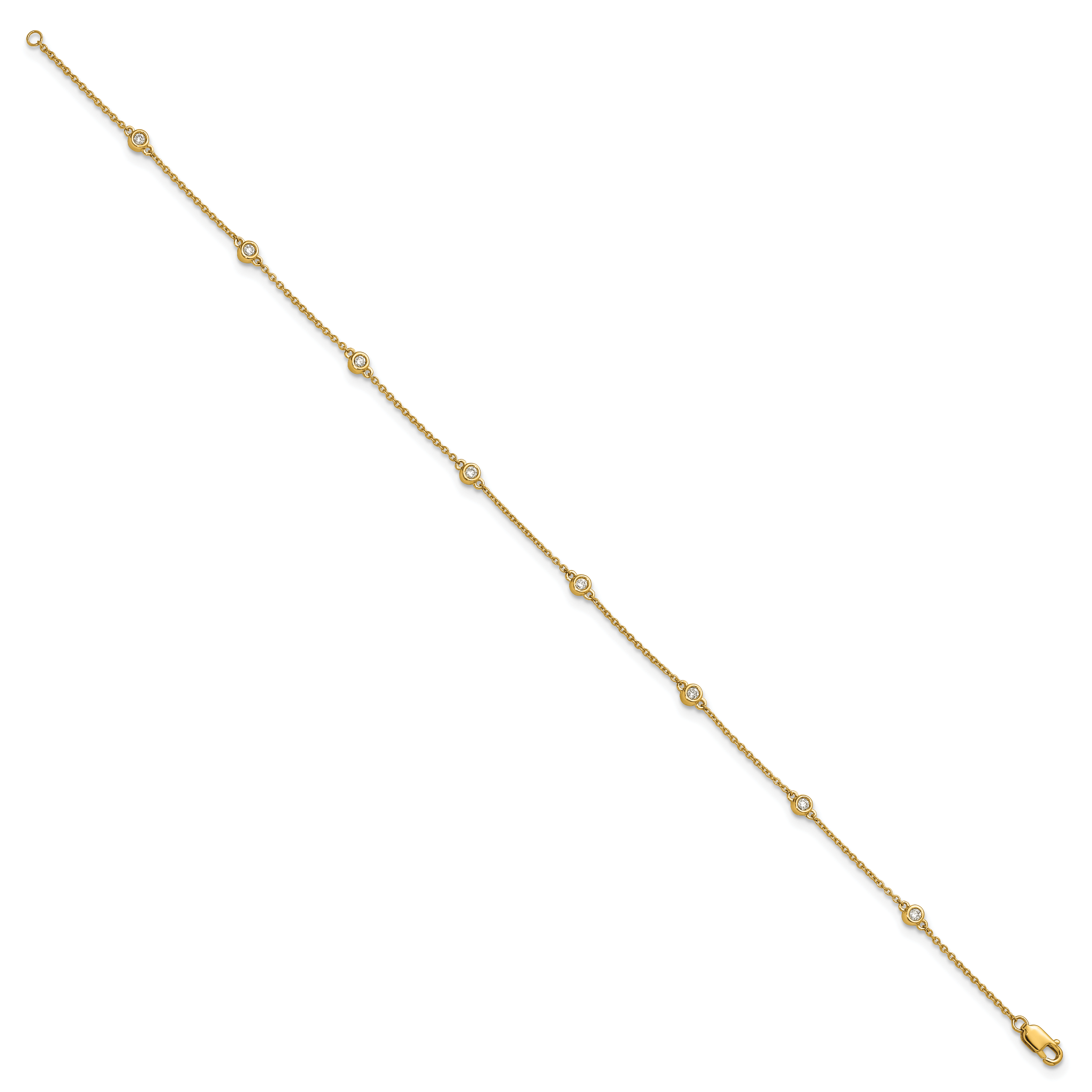 14k Complete 1/5 carat Bezel-set Diamond and Cable Chain 8-Station 9 inch Anklet