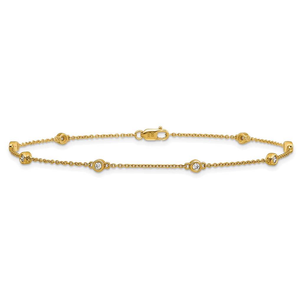 14k Complete 1/5 carat Bezel-set Diamond and Cable Chain 8-Station 9 inch Anklet