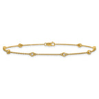 14k Complete 1/5 carat Bezel-set Diamond and Cable Chain 8-Station 9 inch Anklet