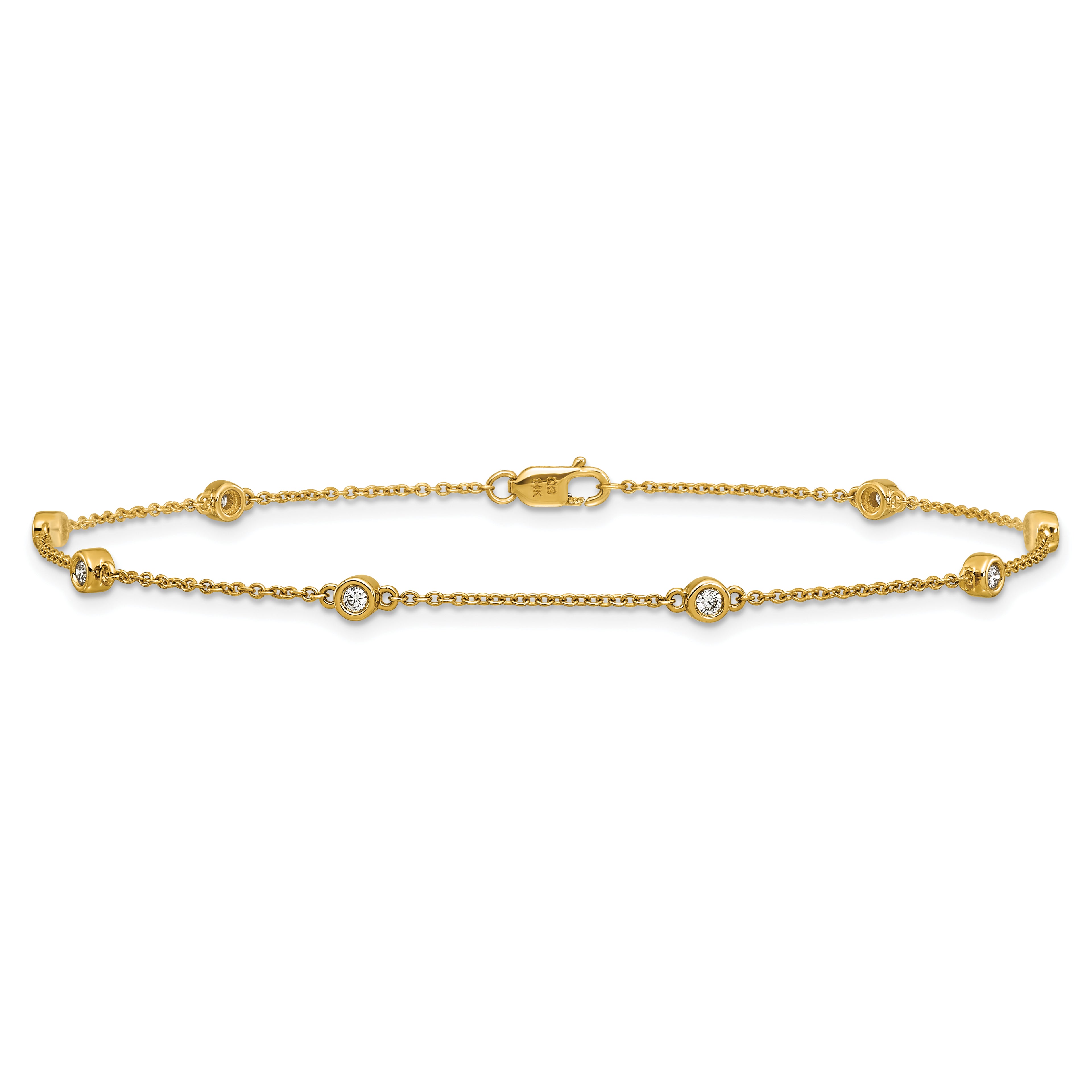14k Complete 1/5 carat Bezel-set Diamond and Cable Chain 8-Station 9 inch Anklet