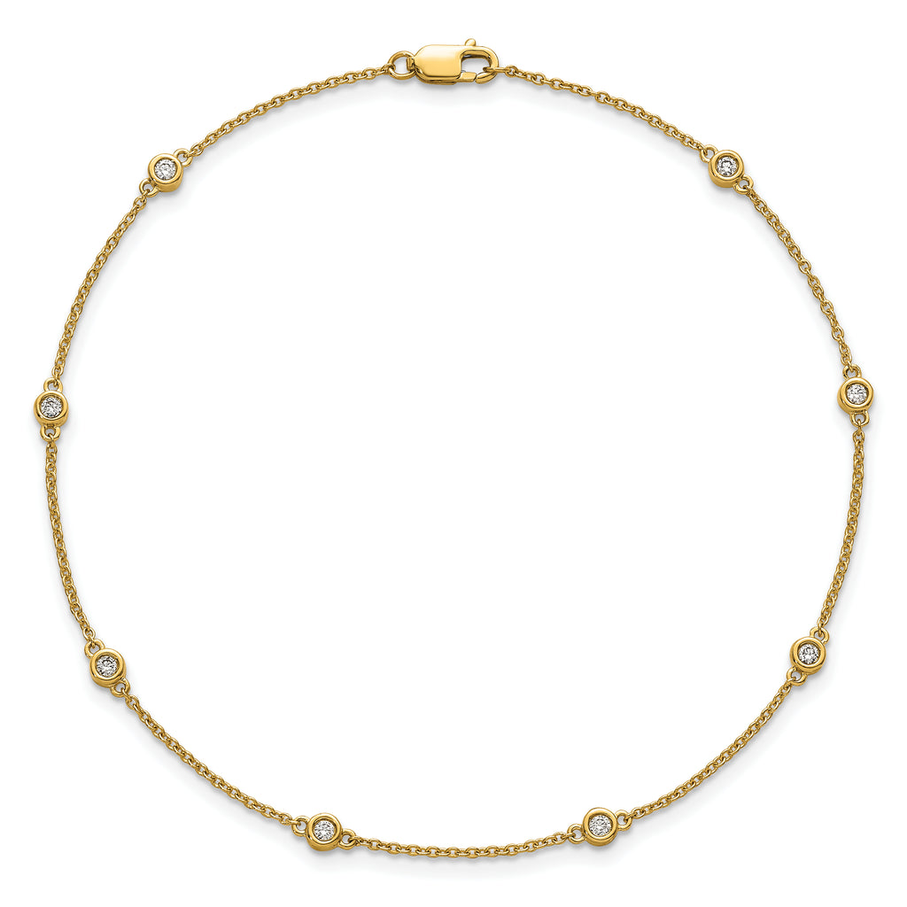 14k Complete 1/5 carat Bezel-set Diamond and Cable Chain 8-Station 9 inch Anklet
