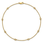 14k Complete 1/5 carat Bezel-set Diamond and Cable Chain 8-Station 9 inch Anklet