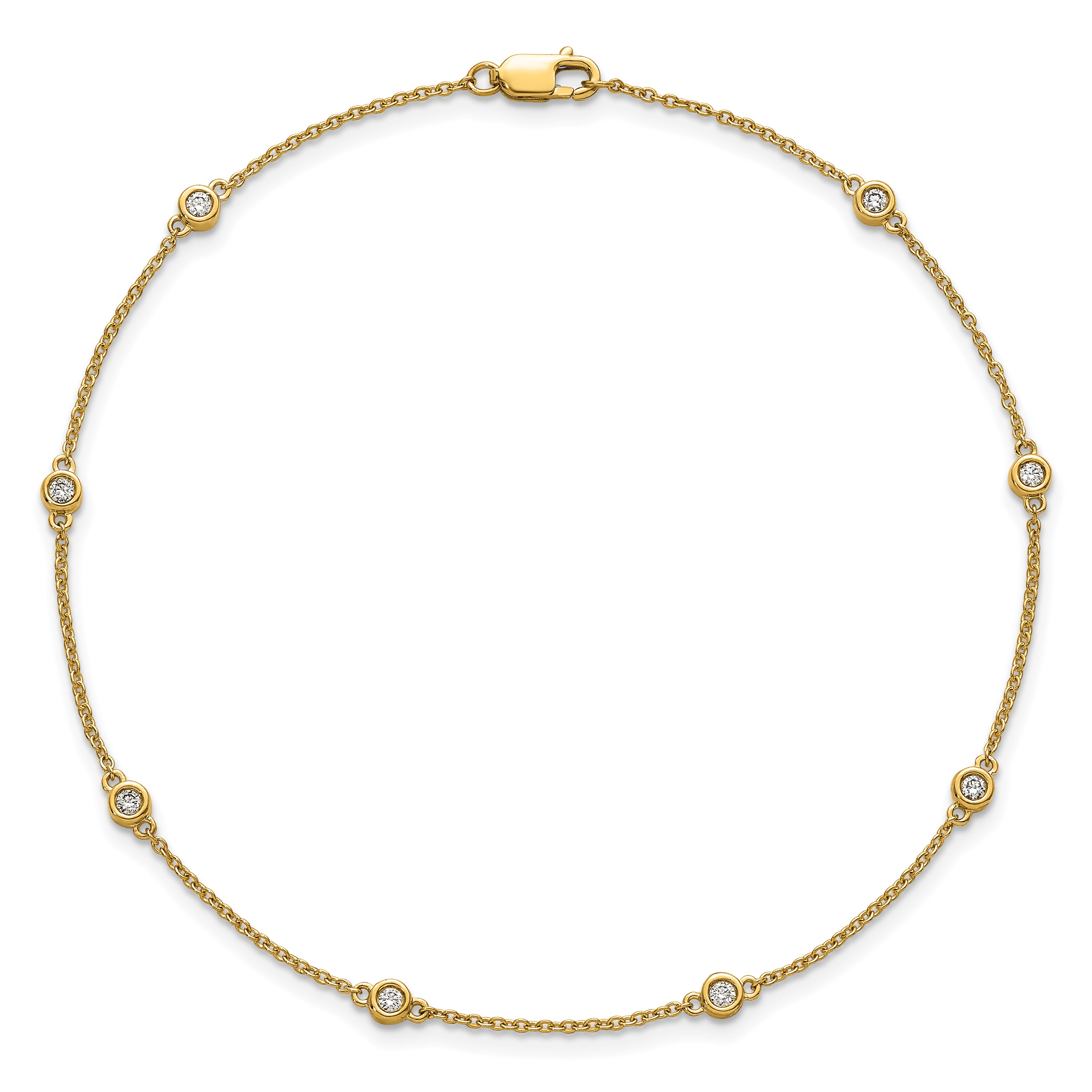 14k Complete 1/5 carat Bezel-set Diamond and Cable Chain 8-Station 9 inch Anklet