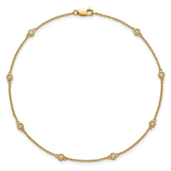 14k Complete 1/5 carat Bezel-set Diamond and Cable Chain 8-Station 9 inch Anklet
