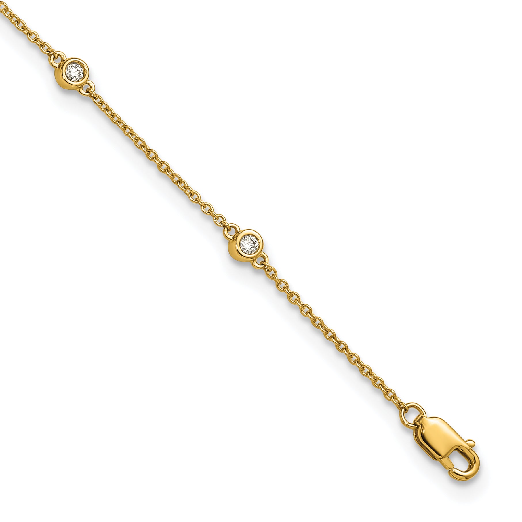 14k Complete 1/5 carat Bezel-set Diamond and Cable Chain 8-Station 9 inch Anklet