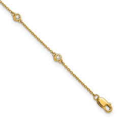 14k Complete 1/5 carat Bezel-set Diamond and Cable Chain 8-Station 9 inch Anklet