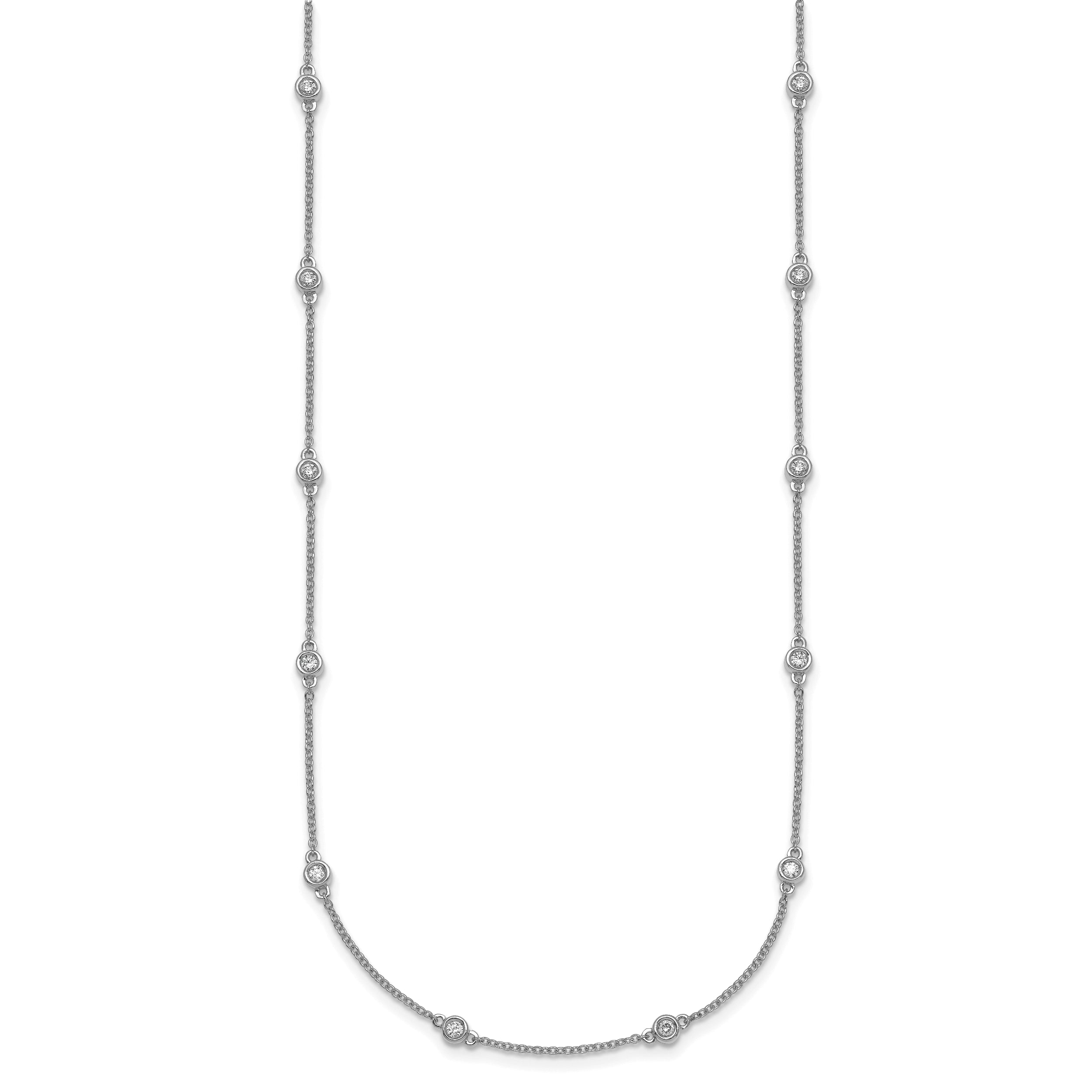 14k White Gold Complete 1/2 carat Bezel-set Diamond and Cable Chain 20-Station 20 inch Necklace