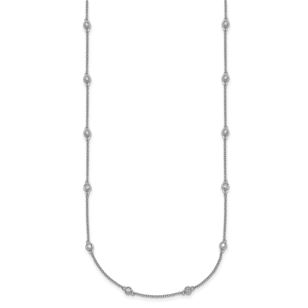 14k White Gold Complete 1/2 carat Bezel-set Diamond and Cable Chain 20-Station 20 inch Necklace
